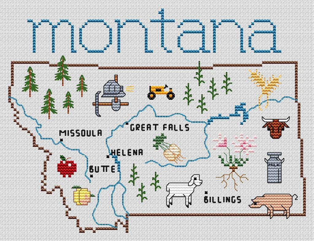 Montana Map - Cross Stitch Pattern