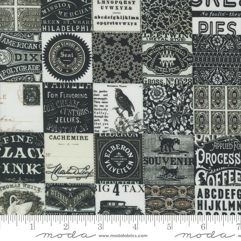 Sable & Swan Collage - Ebony Porcelain - Quilt Fabric