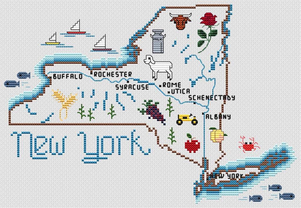 New York Map - Cross Stitch Pattern