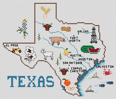 Texas Map - Cross Stitch Pattern