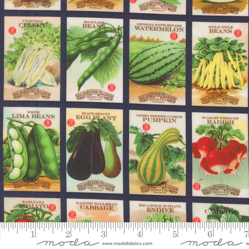Farm And Garden Seeds - Indigo - Quilt Fabric
