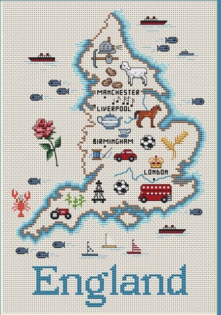 England Map - Cross Stitch Pattern