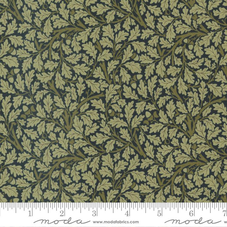 Morris Meadow Damask Black - Acorn Blenders Leaf - Fabric