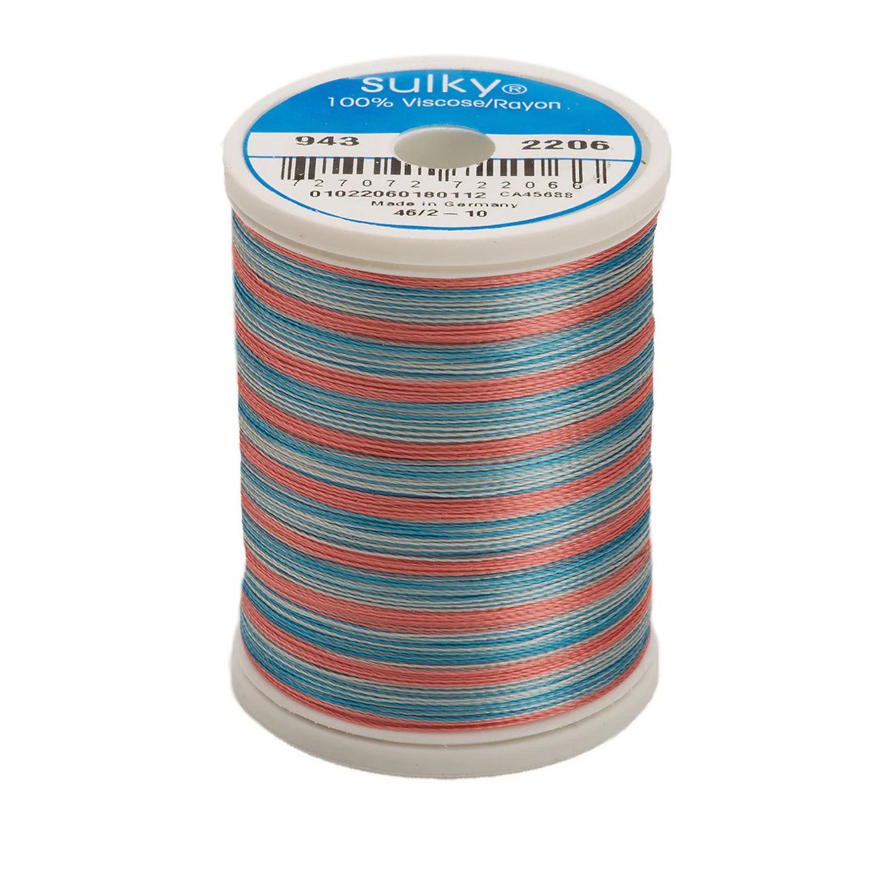 Rayon 40 wt Thread 850yds Turquoise/Coral/Purple 2206