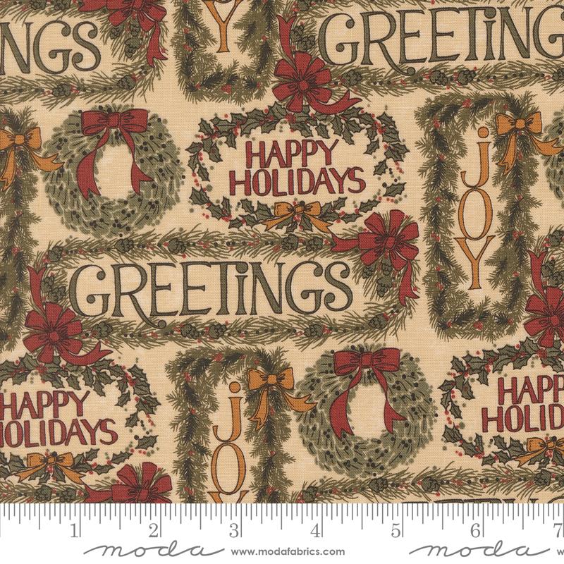 A Vintage Christmas Greetings - Tan - Quilt Fabric
