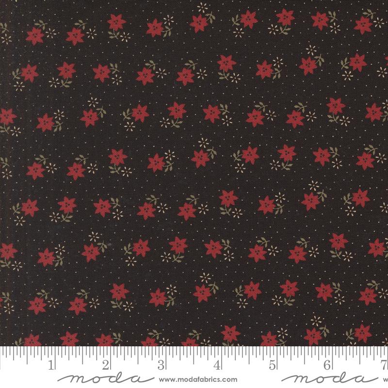 A Vintage Christmas Poinsettia - Black - Quilt Fabric
