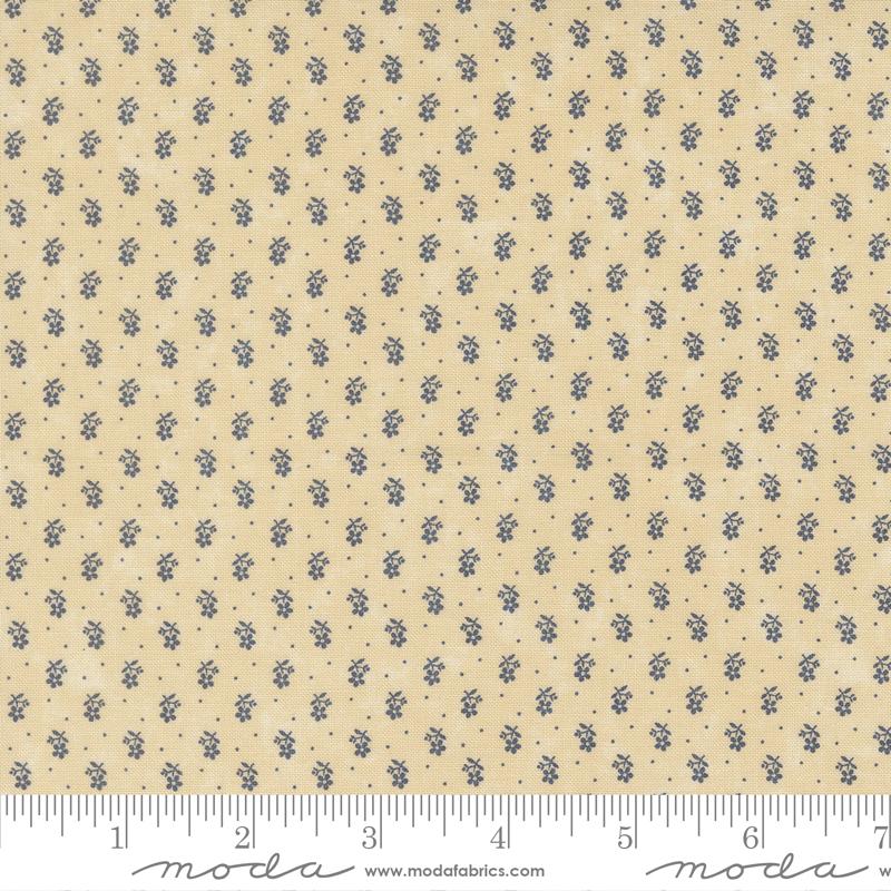 Bluebirds Nest Flowers Tan - Quilt Fabric