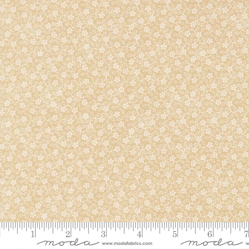 Bluebirds Nest Flowers Tan Tonal - Quilt Fabric
