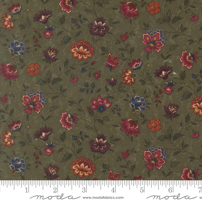 Honeysuckle Farm Flower Leaf - Quilt Fabric, zoomed in. Select this picture to zoom back out.