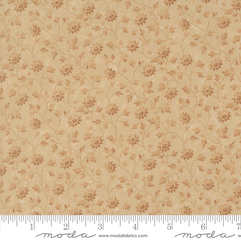 Honeysuckle Farm Blossoms Dandelion Tan - Quilt Fabric, zoomed in. Select this picture to zoom back out.