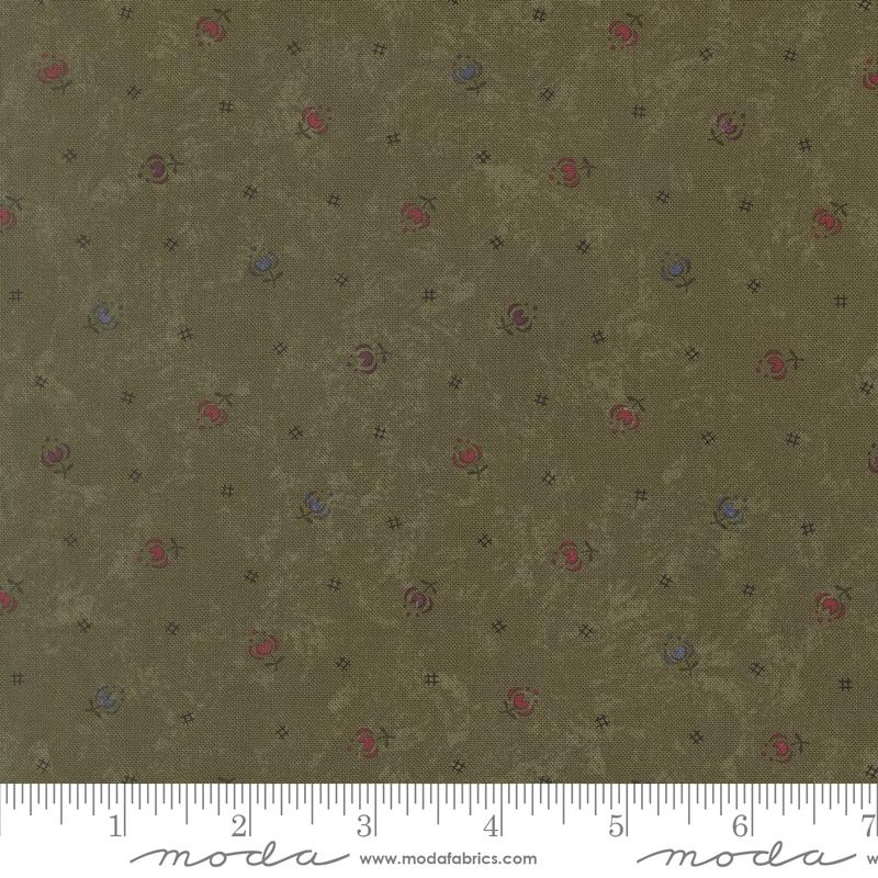 Honeysuckle Farm Buds Leaf - Quilt Fabric, zoomed in. Select this picture to zoom back out.