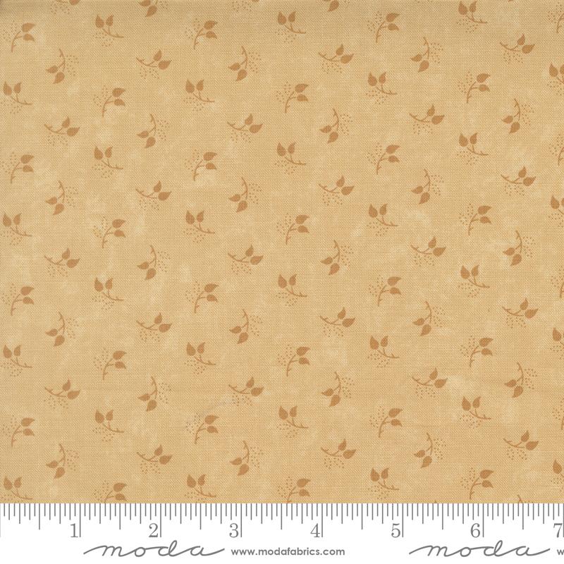 Honeysuckle Farm Leaf Dandelion Tan - Quilt Fabric, zoomed in. Select this picture to zoom back out.
