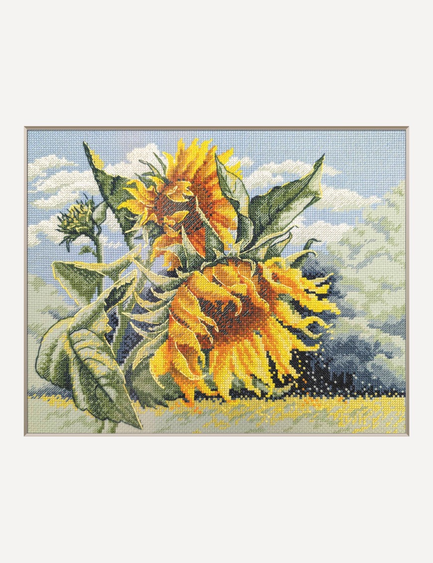 Sunflowers in the Wind - Cross Stitch Kit, zoomed in. Select this picture to zoom back out.
