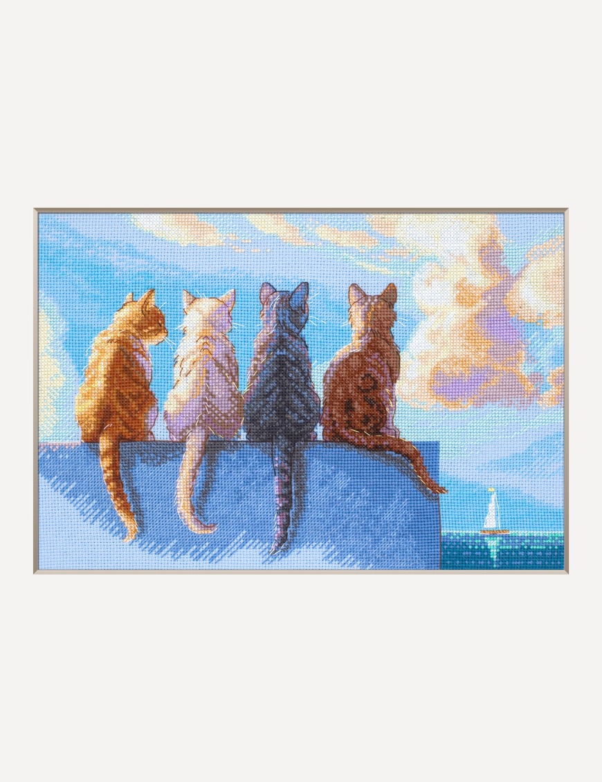 Cats By the Sea - Cross Stitch Kit, zoomed in. Select this picture to zoom back out.