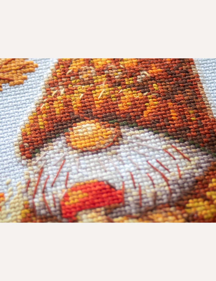 Harvest Gnome - Cross Stitch Kit, different perspective #2, zoomed in. Select this picture to zoom back out.