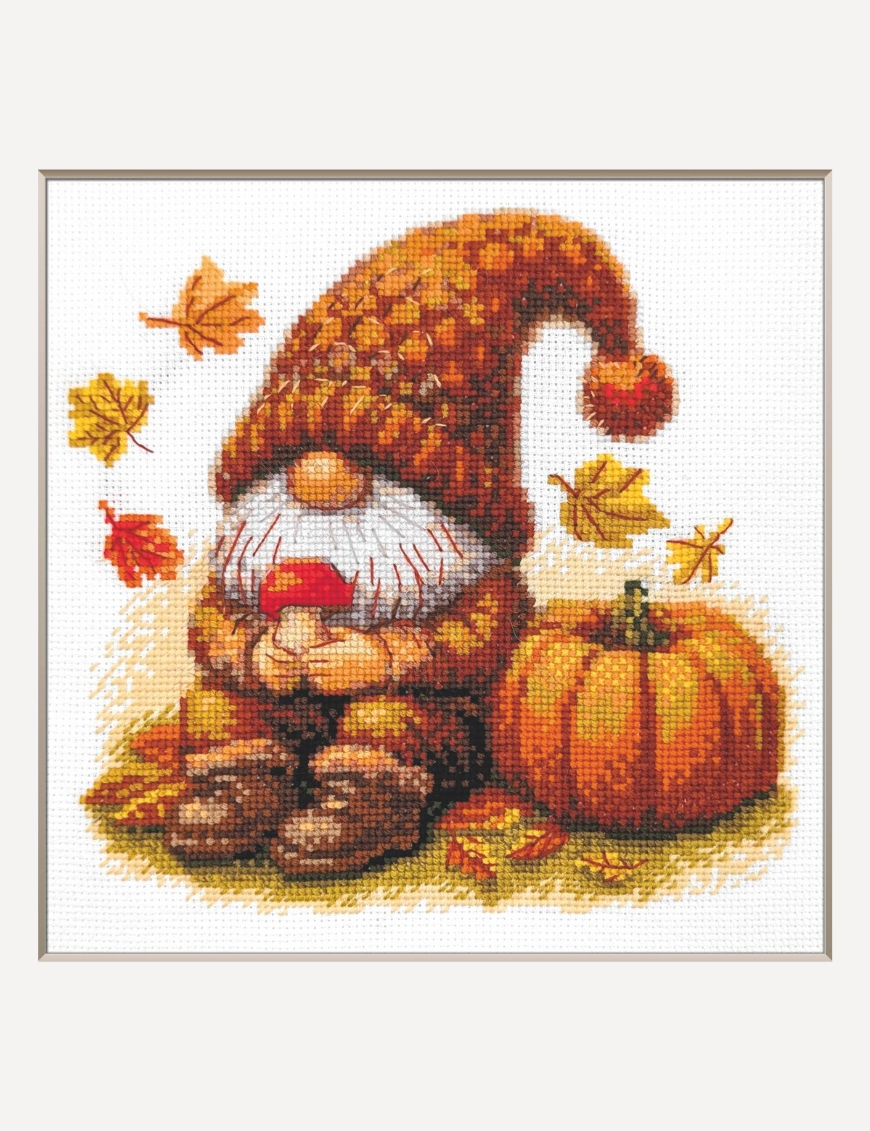 Harvest Gnome - Cross Stitch Kit, zoomed in. Select this picture to zoom back out.