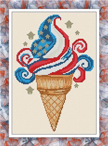 USA Ice Cream - Patriotic Cross Stitch Pattern, zoomed in. Select this picture to zoom back out.