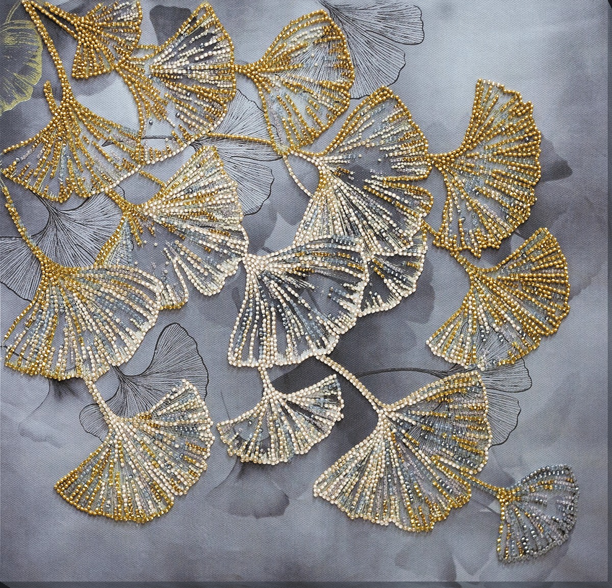 Ginkgo Biloba - Bead Embroidery Kit, zoomed in. Select this picture to zoom back out.
