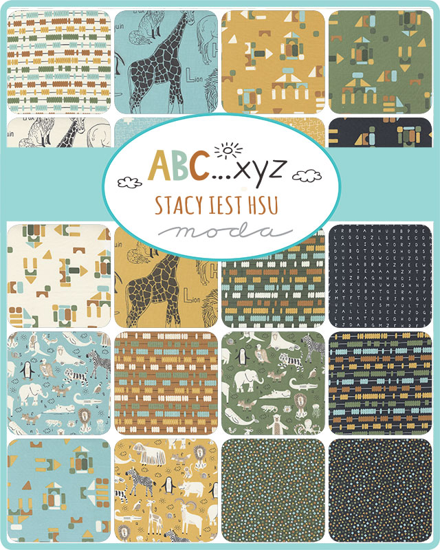 ABC XYZ Aqua - Puzzled Blenders Puzzle - Blue Quilt Fabric