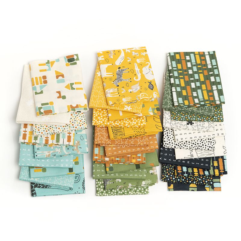ABC XYZ Aqua - Puzzled Blenders Puzzle - Blue Quilt Fabric