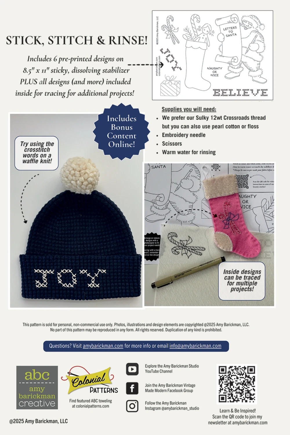 Believe Collection - Jolly Santa Stick N Stitch Embroidery