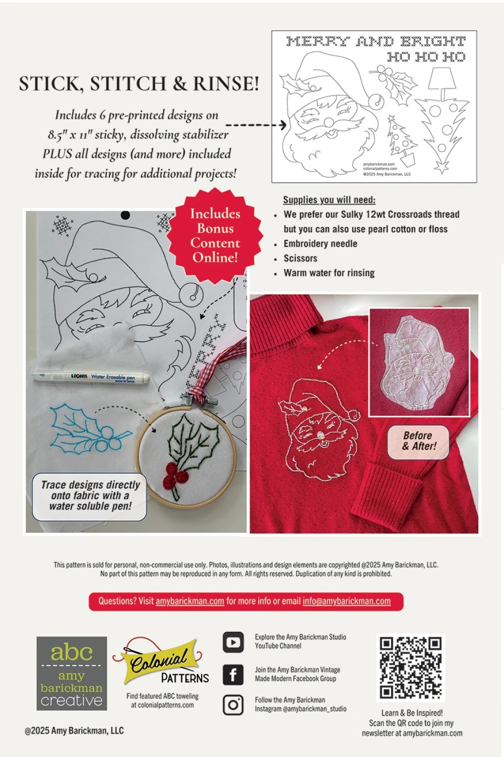 Merry Collection - Jolly Santa Stick N Stitch Embroidery