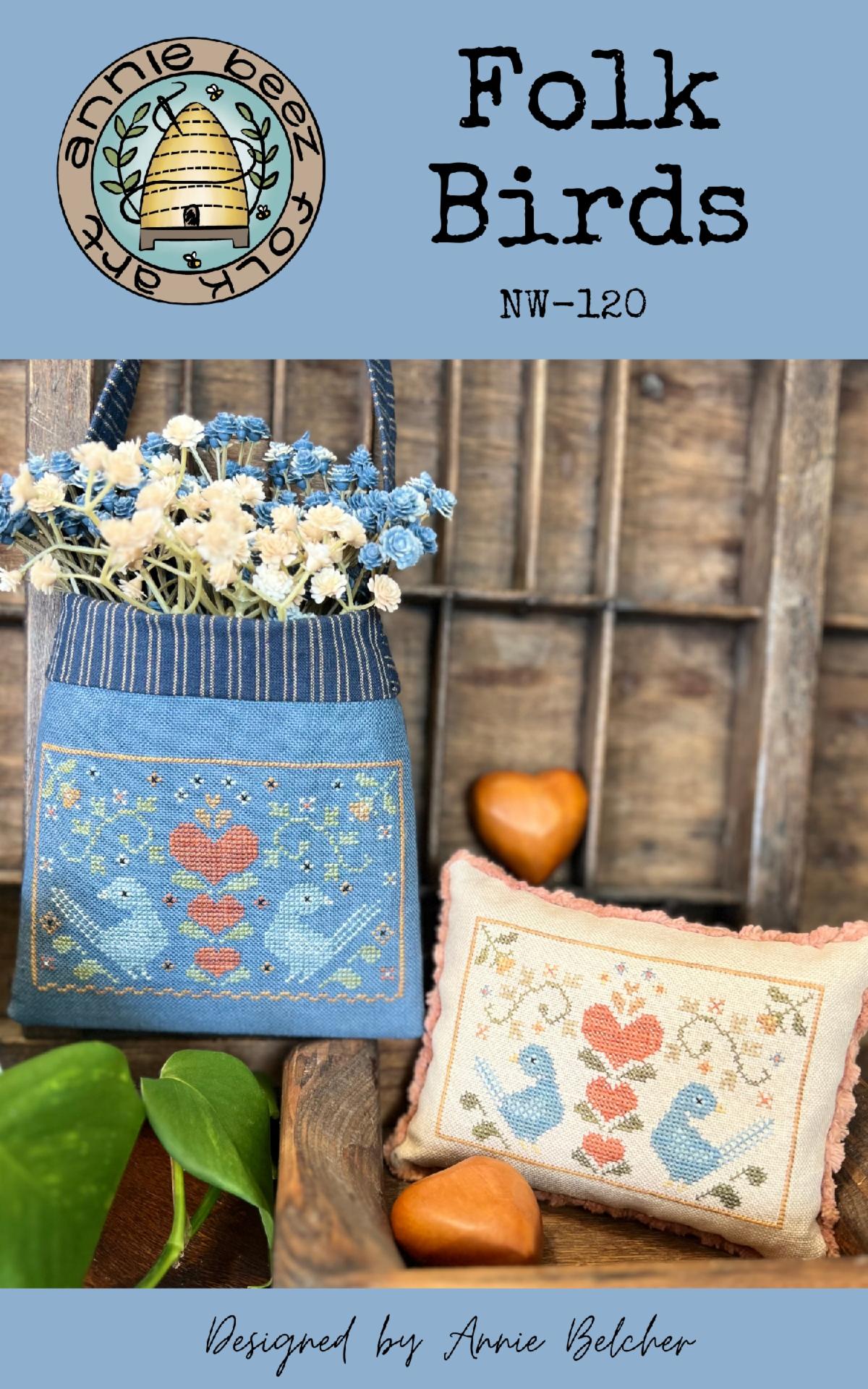Folk Birds Pincushion and Pouch - Cross Stitch Pattern