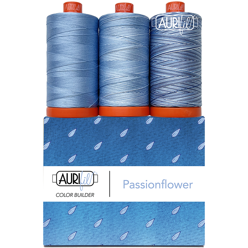 Color Builder Thread 50wt Passion Flower Blue 018, zoomed in. Select this picture to zoom back out.