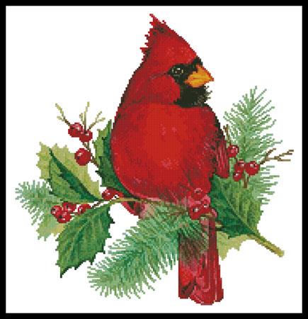 Cardinal and Holly - Cross Stitch Pattern