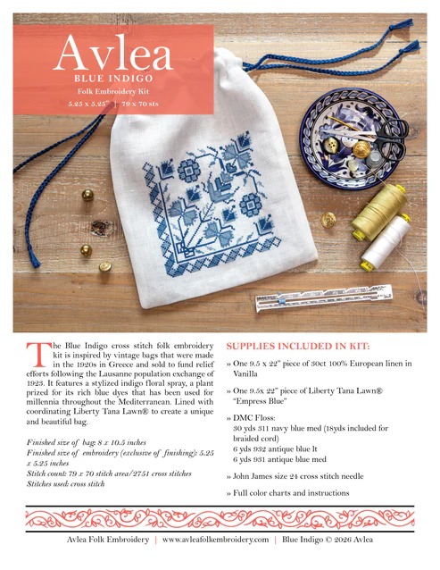 Blue Indigo Bag - Cross Stitch Kit, different perspective #2, zoomed in. Select this picture to zoom back out.