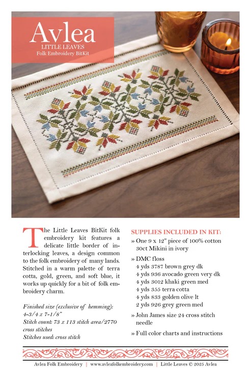 BitKit Little Leaves - Cross Stitch Kit, different perspective #2, zoomed in. Select this picture to zoom back out.