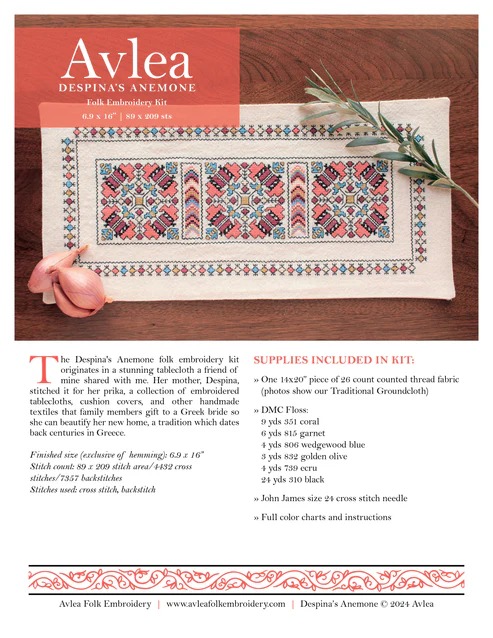Despina's Anemone - Cross Stitch Kit, different perspective #2, zoomed in. Select this picture to zoom back out.