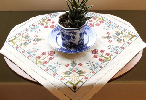 Blue Larkspur - Cross Stitch Kit, different perspective #1, zoomed in. Select this picture to zoom back out.