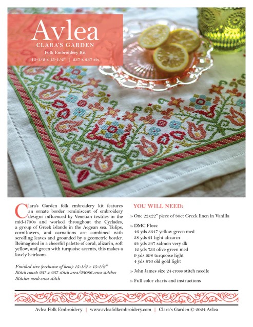 Clara's Garden - Cross Stitch Kit, different perspective #2, zoomed in. Select this picture to zoom back out.