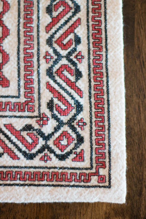 Byzantine Scroll & Meander Red - Cross Stitch Kit, different perspective #1, zoomed in. Select this picture to zoom back out.