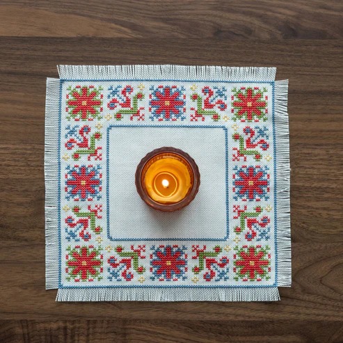 BitKit Mykonos Meadow - Cross Stitch Kit, zoomed in. Select this picture to zoom back out.