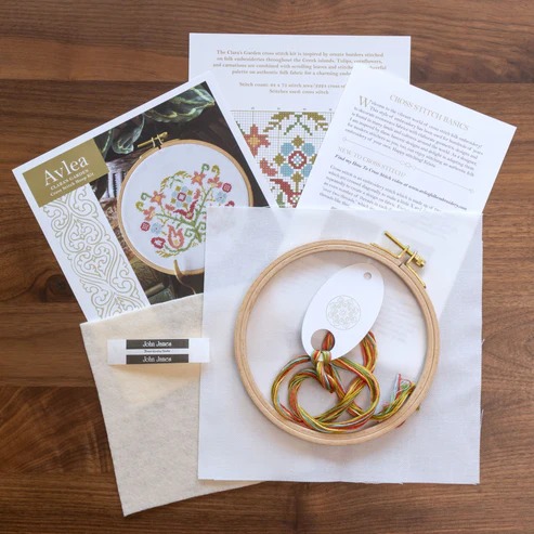 Clara's Garden - Cross Stitch Kit, different perspective #1, zoomed in. Select this picture to zoom back out.