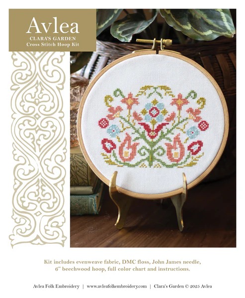 Clara's Garden - Cross Stitch Kit, different perspective #2, zoomed in. Select this picture to zoom back out.