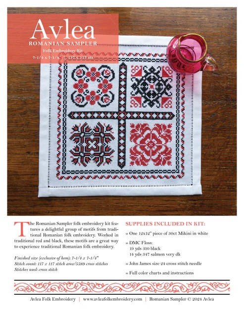 Romanian Sampler - Cross Stitch Kit, different perspective #2, zoomed in. Select this picture to zoom back out.