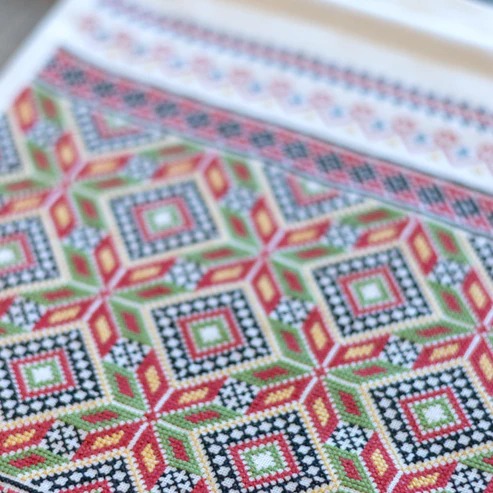 Scandinavian Sampler - Cross Stitch Kit, different perspective #1, zoomed in. Select this picture to zoom back out.