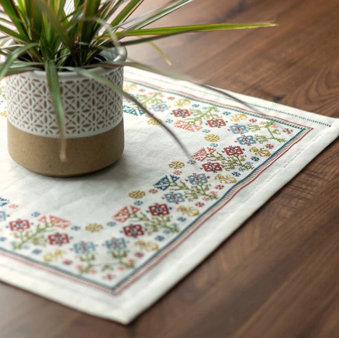 Ionian Floral - Cross Stitch Kit, zoomed in. Select this picture to zoom back out.
