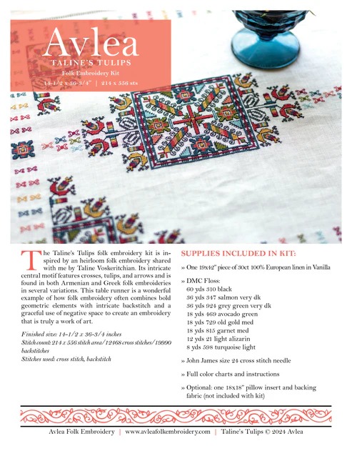 Taline's Tulips Large - Cross Stitch Kit, different perspective #2, zoomed in. Select this picture to zoom back out.