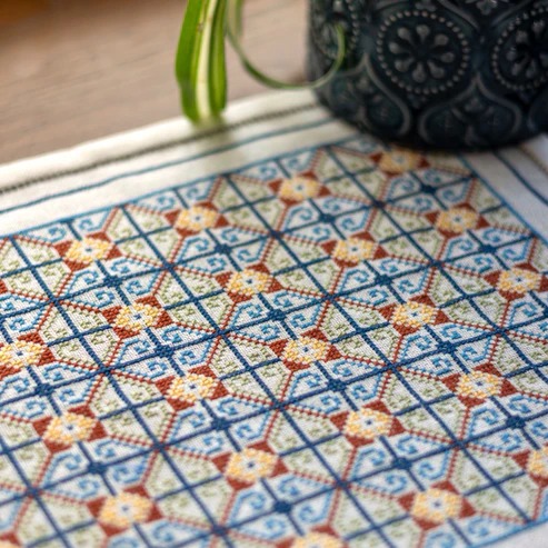 Florentine Tiles - Cross Stitch Kit, different perspective #1, zoomed in. Select this picture to zoom back out.