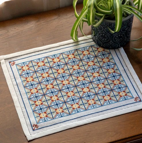 Florentine Tiles - Cross Stitch Kit, zoomed in. Select this picture to zoom back out.