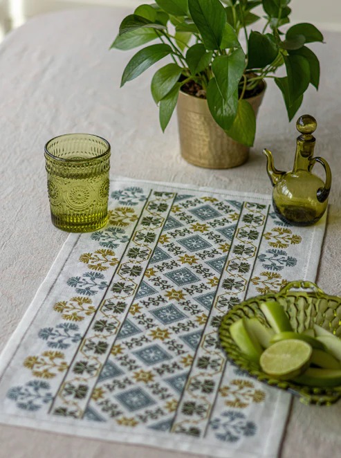 Aegean Arbor Table Runner - Cross Stitch Kit, zoomed in. Select this picture to zoom back out.