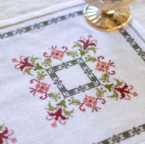 Anthea Table Runner - Cross Stitch Kit, different perspective #1, zoomed in. Select this picture to zoom back out.