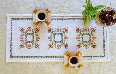 Anthea Table Runner - Cross Stitch Kit, zoomed in. Select this picture to zoom back out.