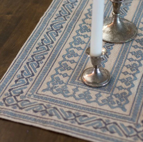Byzantine Scroll & Meander Blue - Cross Stitch Kit, different perspective #1, zoomed in. Select this picture to zoom back out.