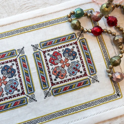 Kalamata Courtyard - Cross Stitch Kit, zoomed in. Select this picture to zoom back out.