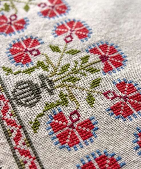 Peloponnesian Poppies - Cross Stitch Kit, different perspective #1, zoomed in. Select this picture to zoom back out.